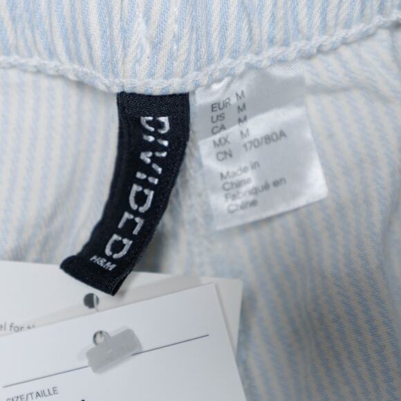 H&M Light Blue White Pinstripe Wide Leg Pull On Pants Womens Size M NWT - Picture 4 of 16